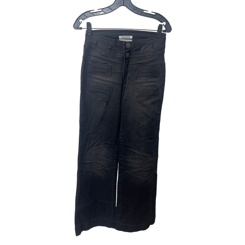 NWT One Teaspoon Sz 26 Scarletts Dark Fantasy Black Wide Flare Leg Denim Jeans
